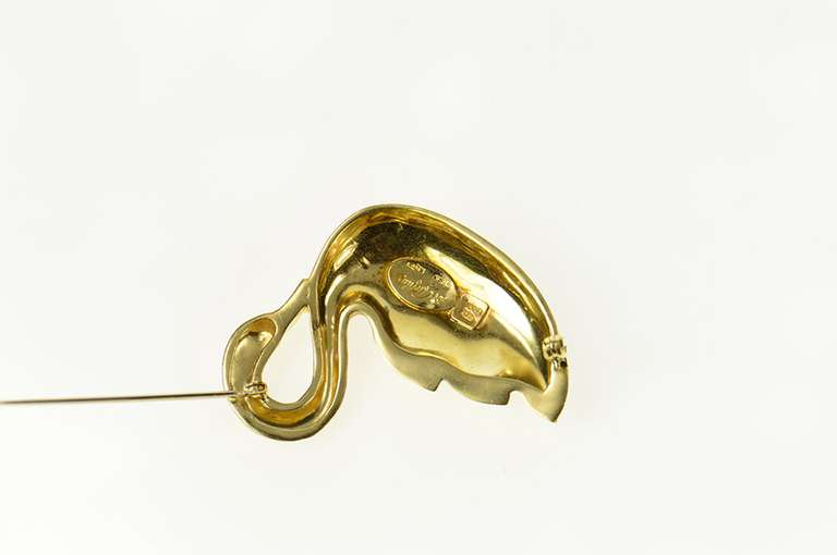 18K Yellow Gold Designer Ornate Tri Tone Swirl Swan Pin/Brooch