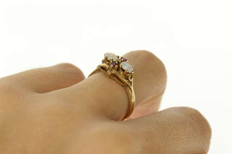 10K Yellow Gold Natural Opal Garnet Ornate Retro Statement Ring