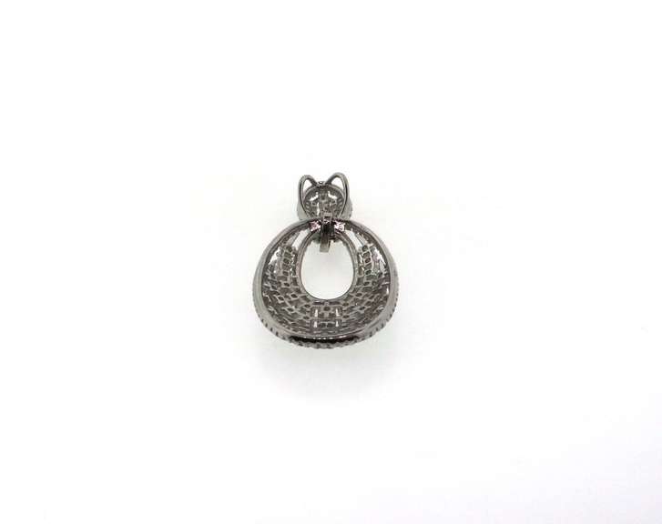 Intricate Sterling Silver Oval Pendant with Square Cubic Zirconias