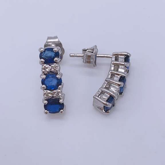 14kt Gold, Blue Sapphire, & Diamond Earrings