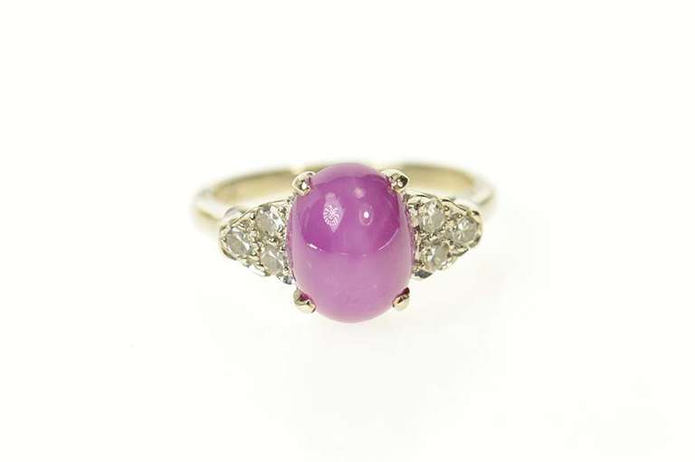 14K White Gold Retro Oval Syn. Star Ruby Diamond Accent Ring