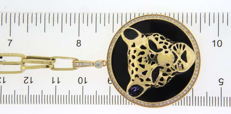 BRAND NEW! Magnificent Handmade Italian 14k Gold Cable Chain Necklace with Panther Head and Onyx