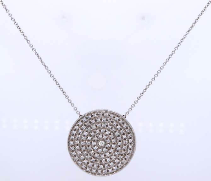 Charming PAve Diamond Disc Pendant on Chain