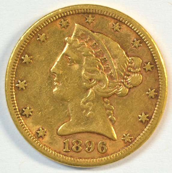 Rare 1896-S US $5 Liberty Gold Piece. Sharp key date