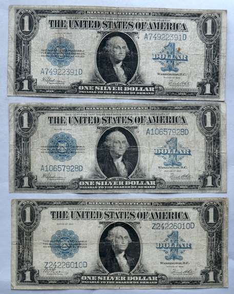 3 1923 Raw $ 1 Silver Certificates