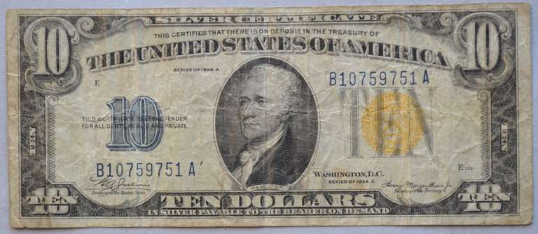 10 1934 $ A Series Emergency Issue Silver Certificate North Africa.