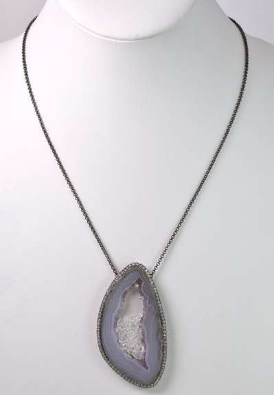 Precious Agate Necklace with Crystals & CZ Accents in Sterling Silver