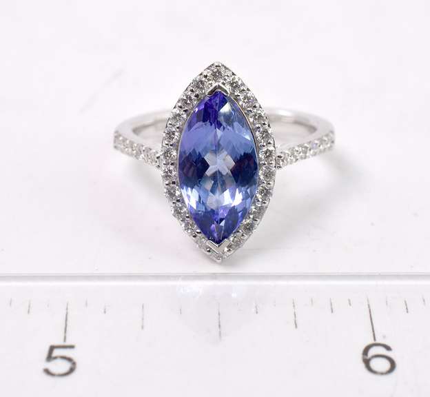 Delicate 14K White Gold Ladies Ring Set with Tanzanite and Diamonds