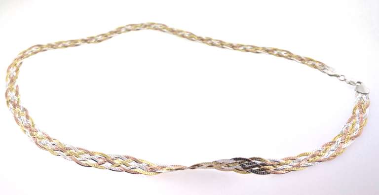 Tricolor Handmade Italian Sterling Silver Braid Chain Necklace