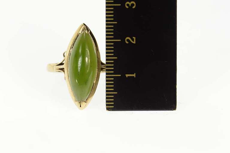 14K Yellow Gold Marquise Nephrite Victorian Statement Ring