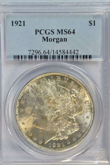 Virtual Gem BU 1921 Morgan Silver Dollar. PCGS MS64