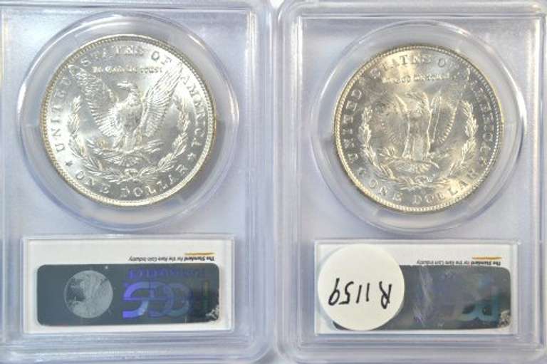 Choice BU 1887 & 1902-O Morgan Silver Dollars. PCGS MS63