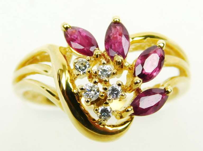 Vintage 14K Rubies & Diamonds Ring, Size 7
