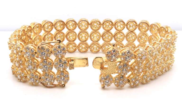 Gold Plated Sterling Silver Tennis Bracelet with Triple Rows of Cubic Zirconias