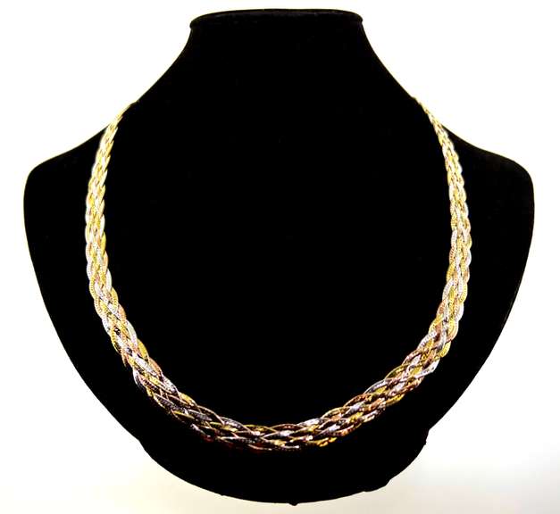Tricolor Handmade Italian Sterling Silver Braid Chain Necklace