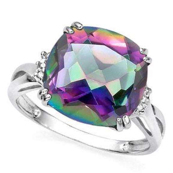 3.83 CT MYSTIC GEMSTONE & DIAMOND 925 STERLING SILVER RING