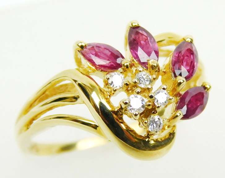 Vintage 14K Rubies & Diamonds Ring, Size 7