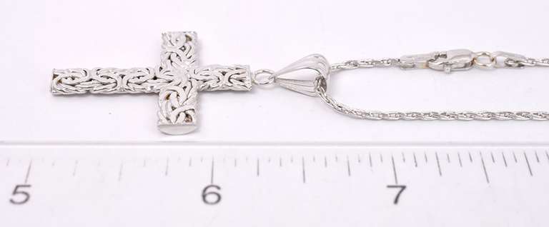 Ornate Cross Necklace in 14K White Gold
