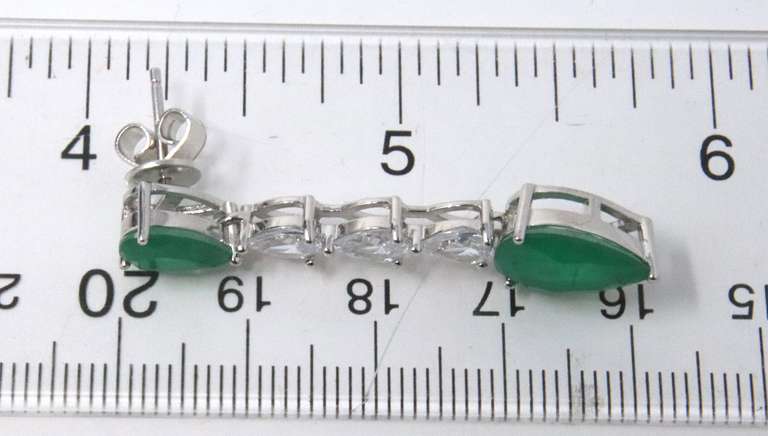 Pear Shaped Green and White Cubic Zirconia Earrings
