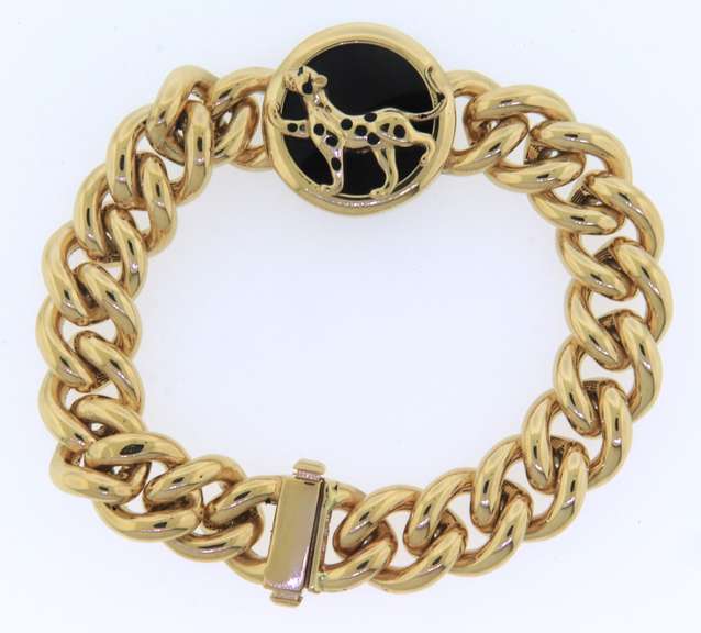 Powerful Yellow Gold Black Onyx Panther Bracelet