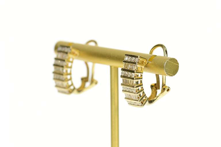 10K Yellow Gold 1.45 Ctw Squared Diamond French Clip Hoop Earrings