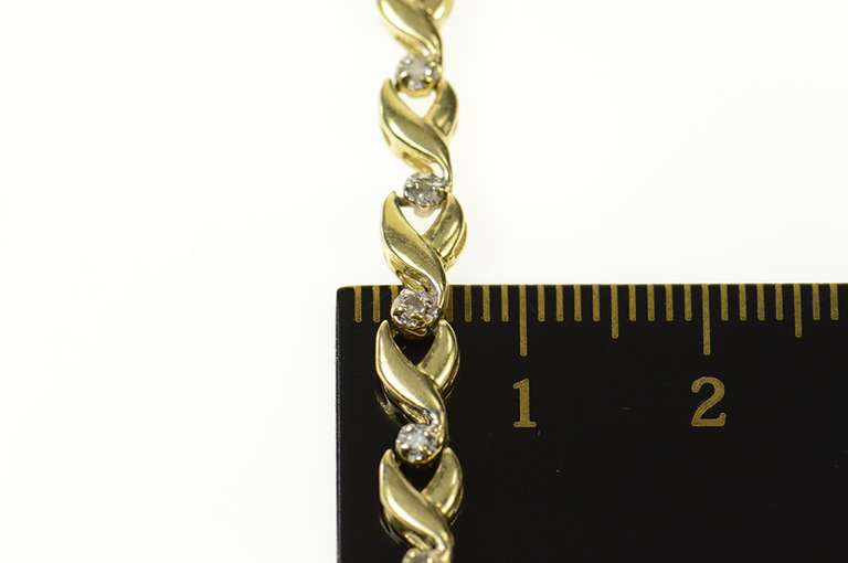 10K Yellow Gold Classic Diamond Wavy Link Simple Tennis Bracelet