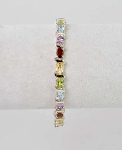 Sterling Silver Multicolored Gemstone Bracelet.