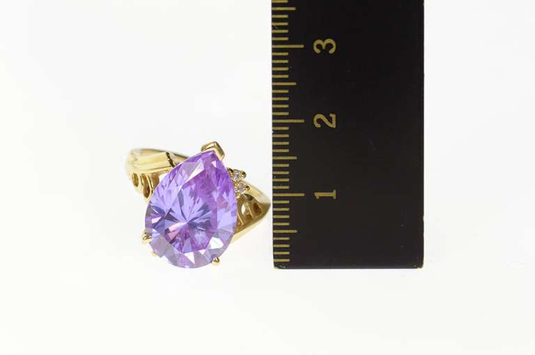14K Yellow Gold Pear Purple Cubic Zirconia Diamond Accent Ring
