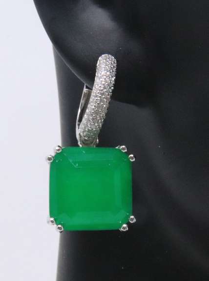 Green Cubic Zirconia Sterling Silver Dangle Earrings