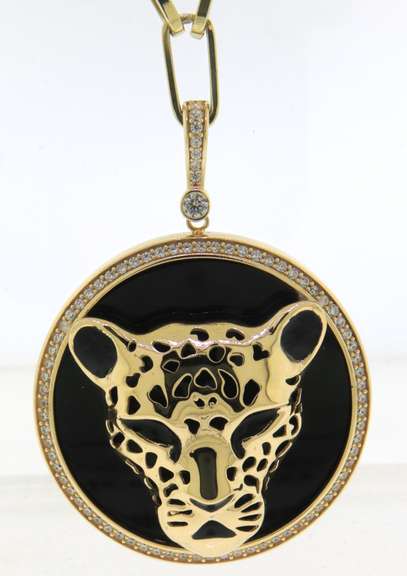 BRAND NEW! Magnificent Handmade Italian 14k Gold Cable Chain Necklace with Panther Head and Onyx