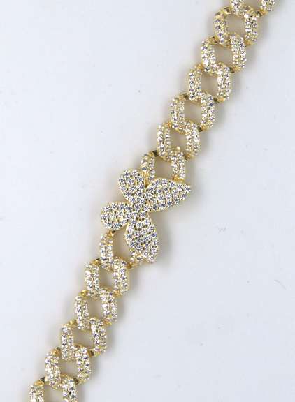Sterling Silver CZ Curb Link Bracelet with Butterfly