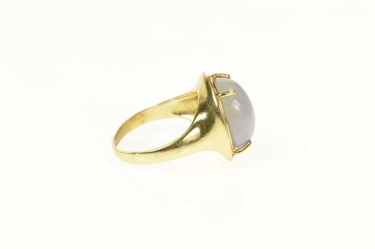 14K Yellow Gold Oval Lilac Jade Cabochon Retro Cocktail Ring