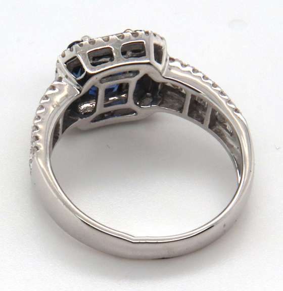 Impressive 18k Stamped White Gold Sapphire Ring with Channel Set Baguette Diamonds