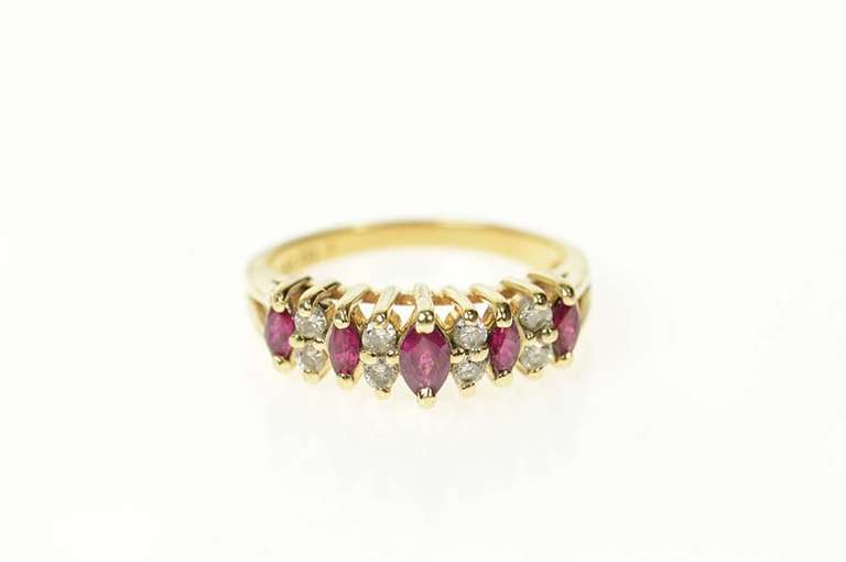 14K Yellow Gold Marquise Natural Ruby Diamond Band Ring