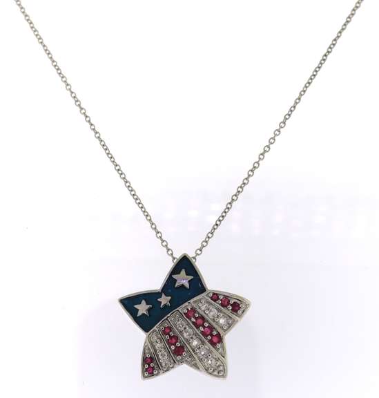 USA Flag Sterling Silver Pendant on Chain