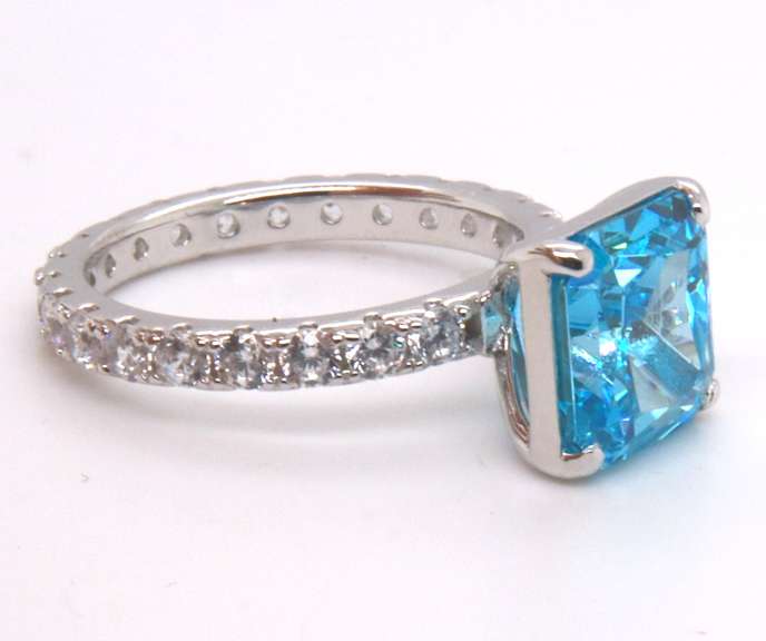 Sterling Silver Blue Cubic Zirconia Ring
