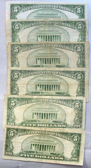 2 Each 1934 A C D Series $5 Silver Certificates