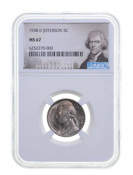 MS67 1938-D Jefferson Nickel - Graded NGC