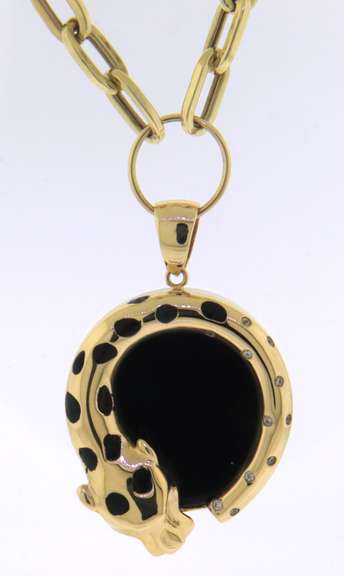 Stunning Yellow Gold Black onyx Panther Necklace
