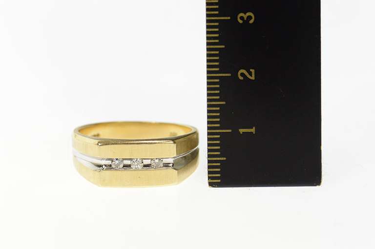 14K Yellow Gold Squared Men's Diamond Grooved Wedding Band Ring