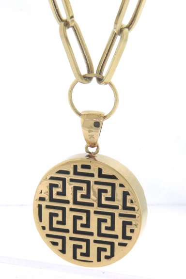 Italian Style Yellow Gold Paper Clip Black Onyx Pendant on Chain