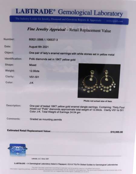 Masterpiece 18kt Polki Diamond and Ebamel open Dangle Earrings