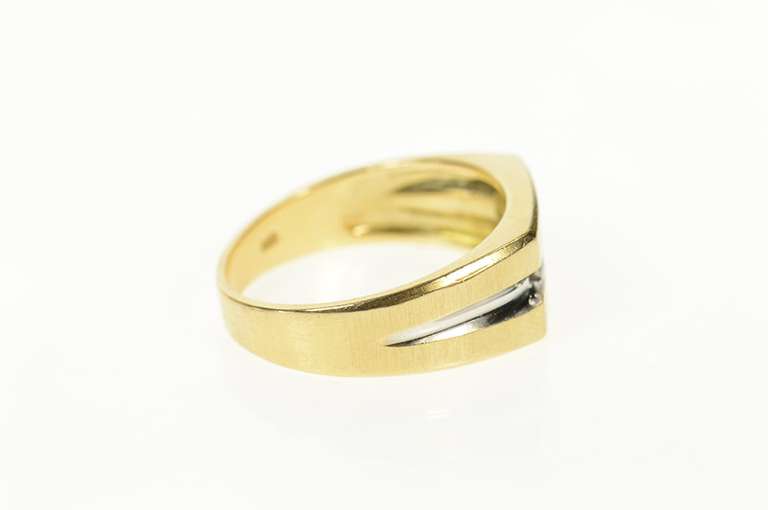 14K Yellow Gold Squared Men's Diamond Grooved Wedding Band Ring