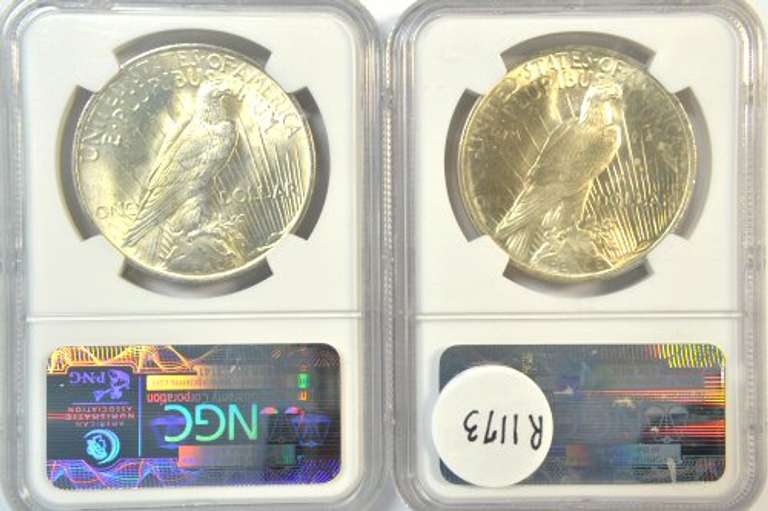 Near Gem BU 1922 & 1923 Peace Silver Dollars. NGC MS64