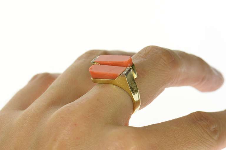 14K Yellow Gold Coral Diamond Accent Squared Bypass Ring