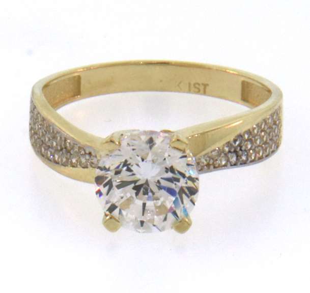 Fancy 14kt Yellow Gold Ring with Round CZ Gemstone