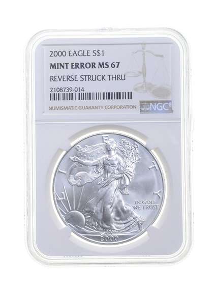 MS67 MINT ERROR 2000 American Silver Eagle - REV Struck Thru - NGC