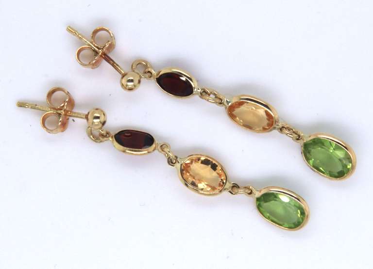 Fancy Yellow Gold Multi Stone Dangle Earrings