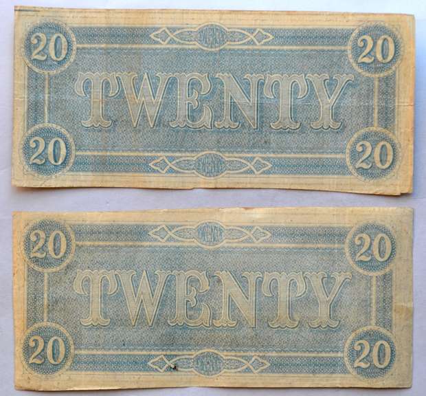 2 Circulated Feb 17 1864 CSA $20 Notes. CS 67