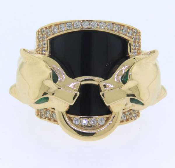 Charming Yellow Gold Panther Black Onyx Ring